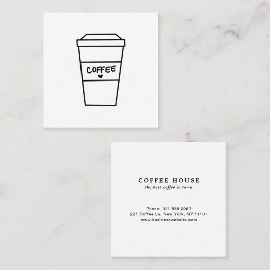 Moderner Minimalistischer Niedlicher Kaffee-Cup in Quadratische Visitenkarte (Vorne/Hinten)
