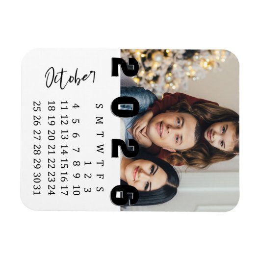 Moderner Minimalistischer Oktober 2026 Foto-Kalend Magnet (Horizontal)