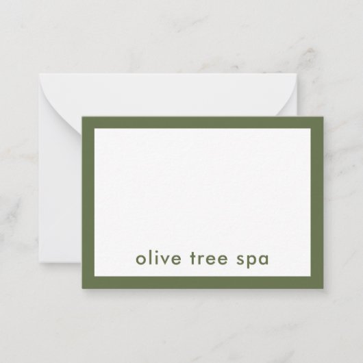 Moderner Minimalistischer Olive Green Wellness-Cen Mitteilungskarte (Vorderseite)