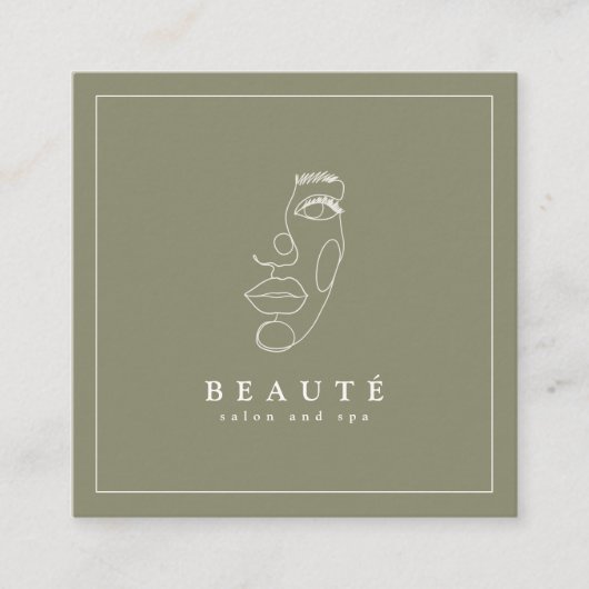 Moderner Minimalistischer Olivensalon Quadratische Visitenkarte (Vorderseite)