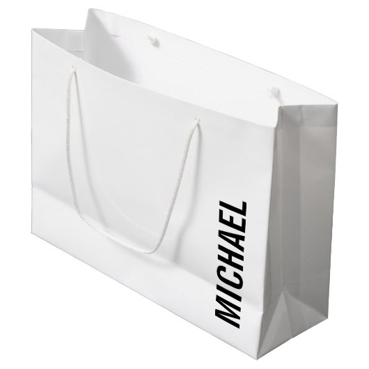 Moderner Minimalistischer Personalisierter Name Große Geschenktüte (Vorderseite Schrägansicht)