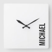 Moderner Minimalistischer Personalisierter Name Quadratische Wanduhr (Vorderseite)