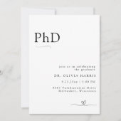 Moderner Minimalistischer PhD-Abschluss Einladung (Vorderseite)