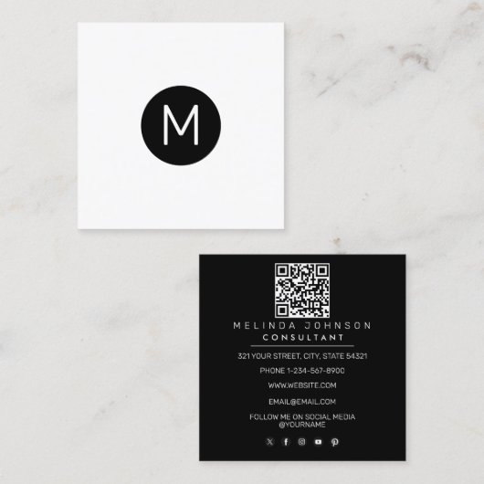 Moderner Minimalistischer QR-Code Beruflich Quadratische Visitenkarte (Vorne/Hinten)