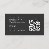 Moderner Minimalistischer QR Code Black Visitenkarte (Rückseite)