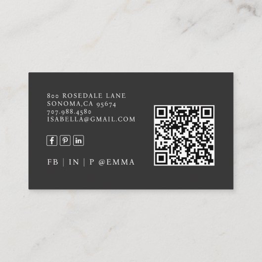 Moderner Minimalistischer QR Code Black Visitenkarte (Rückseite)