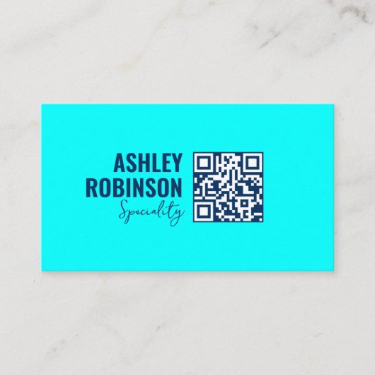 Moderner Minimalistischer QR-Code Cyan Blue berufl Visitenkarte (Vorderseite)