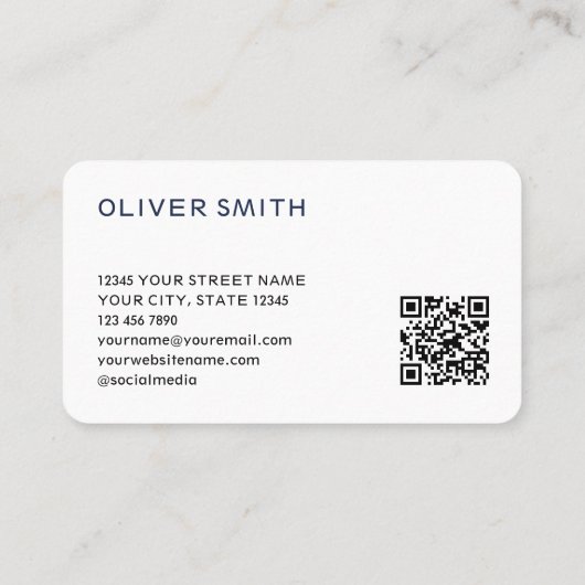 Moderner Minimalistischer QR-Code Deep Blue Visitenkarte (Rückseite)