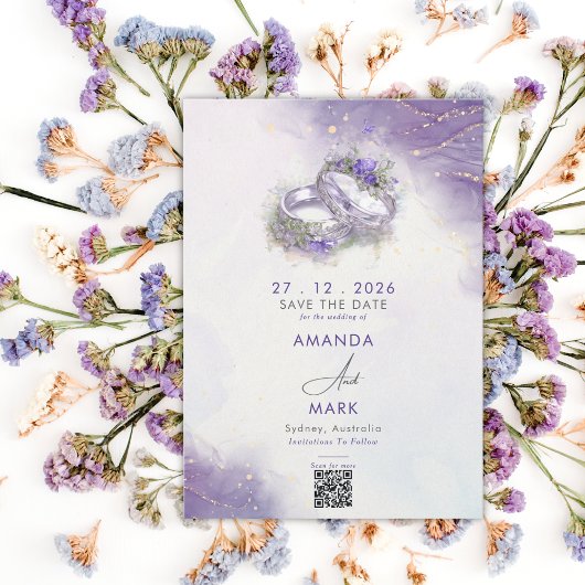 Moderner Minimalistischer QR-Code für Lilac Save t Einladung