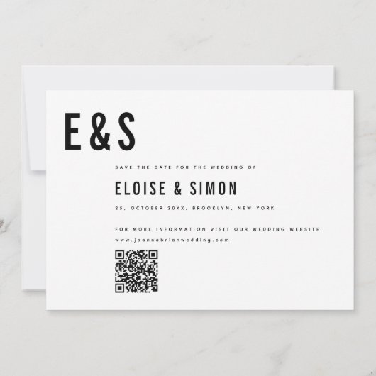 Moderner Minimalistischer QR-Code für Monogramm-Fo Save The Date (Rückseite)