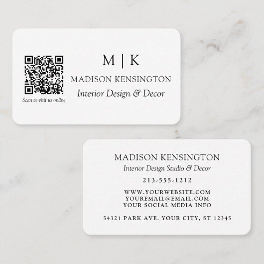 Moderner Minimalistischer QR-Code für Monogramm od Visitenkarte (Vorne/Hinten)