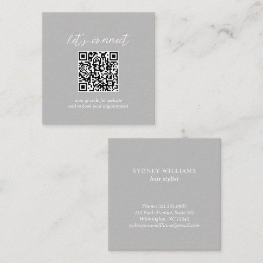 Moderner Minimalistischer QR-Code für Schiefer Gra Quadratische Visitenkarte (Vorne/Hinten)