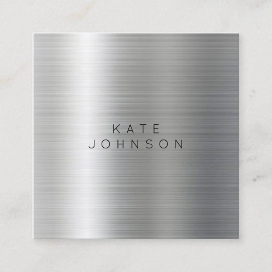 Moderner Minimalistischer QR-Code für Silbermetall Quadratische Visitenkarte (Vorderseite)