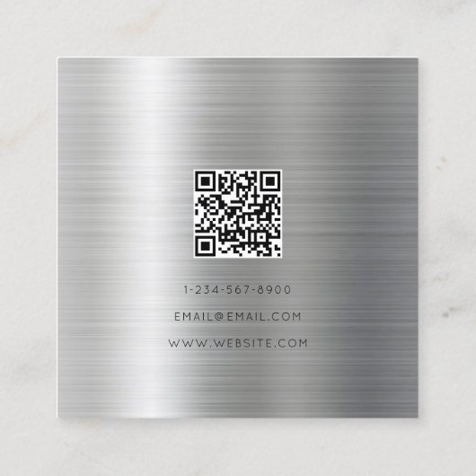 Moderner Minimalistischer QR-Code für Silbermetall Quadratische Visitenkarte (Rückseite)