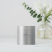 Moderner Minimalistischer QR-Code für Silbermetall Quadratische Visitenkarte (Stehend Vorderseite)