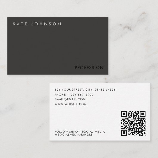 Moderner Minimalistischer QR-Code für Unternehmen Visitenkarte (Vorne/Hinten)