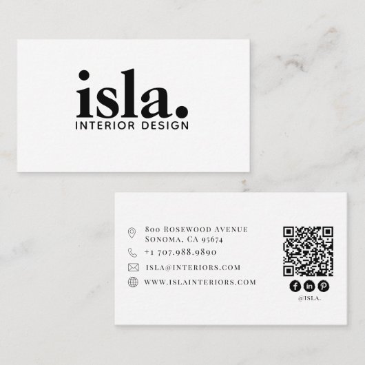 Moderner minimalistischer QR-Code-Innenarchitekt Visitenkarte (Vorne/Hinten)