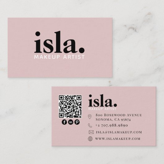 Moderner minimalistischer QR-Code-Makeup-Artist Visitenkarte (Vorne/Hinten)