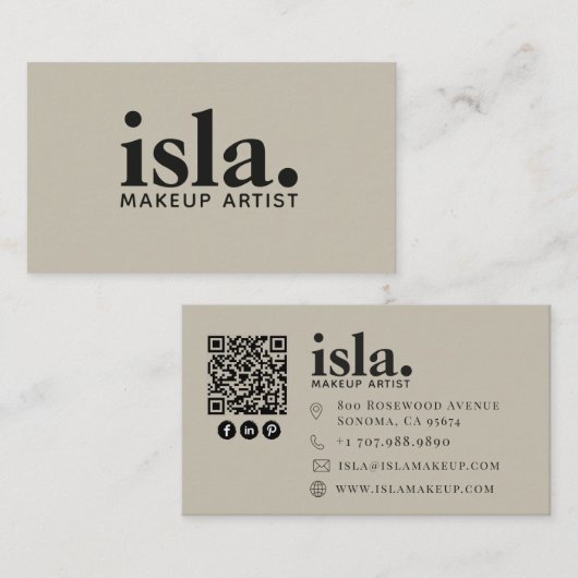 Moderner minimalistischer QR-Code-Makeup-Artist Visitenkarte (Vorne/Hinten)