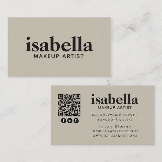 Moderner minimalistischer QR-Code-Makeup-Artist Visitenkarte (Vorne/Hinten)