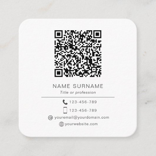 Moderner Minimalistischer QR-Code Personal Square Quadratische Visitenkarte (Vorderseite)