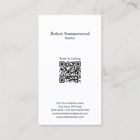 Moderner Minimalistischer Real Anwesen QR Code Visitenkarte (Rückseite)