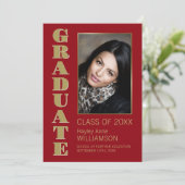 Moderner Minimalistischer Red Gold Foto Abschluss Ankündigung (Stehend Vorderseite)