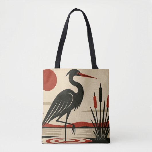 Moderner minimalistischer Reiher am See Tasche (Vorderseite)