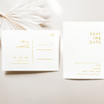 Moderner Minimalistischer Schriftart Save the Date Einladungspostkarte<br><div class="desc">Diese moderne Minimalistische Gold Schriftart Save the Date Postkarte ist perfekt für Ihre klassische Hochzeit. Das schlichte, einzigartige abstrakte Design, begleitet von einem zeitgemäßen minimalen Drehbuch und einer goldenen Farbpalette, verleiht diesem Produkt ein Gefühl von elegantem formalem Luxus und bleibe gleichzeitig vereinfachend, chic bhemian. Behalt es so, wie es ist,...</div>