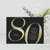 Moderner minimalistischer Schwarz und Gold 80. Geb Einladung (Stehend Vorderseite)