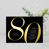 Moderner minimalistischer Schwarz und Gold 80. Geb Folieneinladung (Stehend vorne)