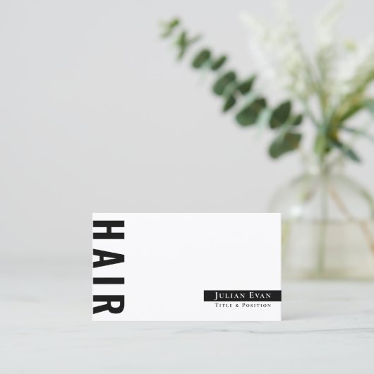 Moderner Minimalistischer Schwarz-Weiß-Friseur Visitenkarte (Stehend Vorderseite)