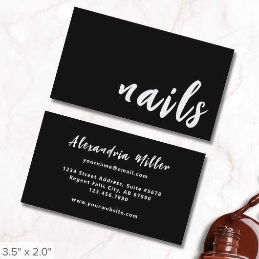 Moderner Minimalistischer Schwarz-Weiß-Nagelsalon Visitenkarte