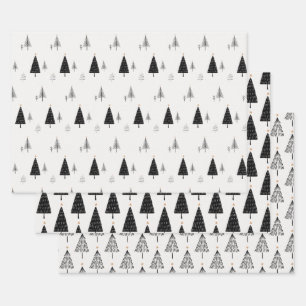 Moderner Minimalistischer Schwarz-Weiß-Weihnachtsb Geschenkpapier Set
