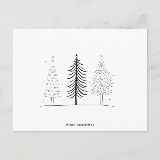 Moderner Minimalistischer Schwarz-Weiß-Weihnachtsb Postkarte (Vorderseite)