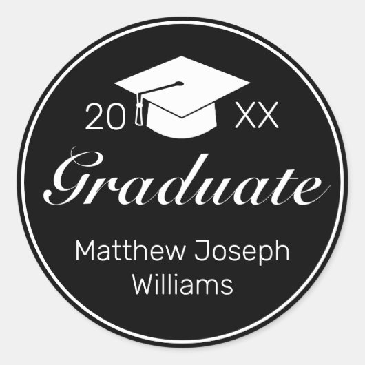 Moderner Minimalistischer Schwarz-weißer Abschluss Runder Aufkleber (Vorderseite)