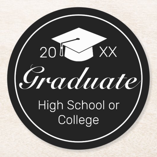 Moderner Minimalistischer Schwarz-weißer Abschluss Runder Pappuntersetzer (Vorderseite)