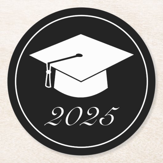 Moderner Minimalistischer Schwarz-weißer Abschluss Runder Pappuntersetzer (Vorderseite)