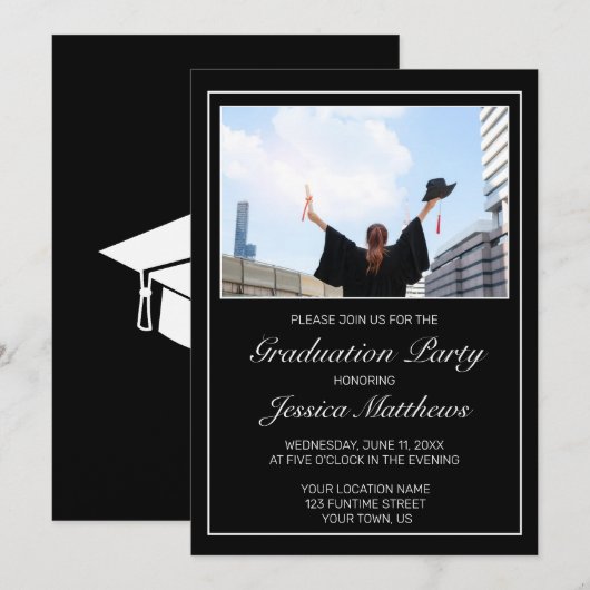 Moderner Minimalistischer Schwarz-weißer Foto Absc Einladung (Vorne/Hinten)