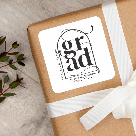 Moderner Minimalistischer Schwarzer Bogen, feiner  Quadratischer Aufkleber