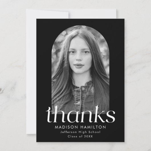 Moderner Minimalistischer Schwarzer Foto Abschluss Dankeskarte (Vorderseite)