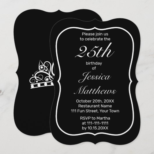 Moderner Minimalistischer Schwarzer Geburtstag Einladung (Vorne/Hinten)