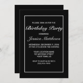 Moderner Minimalistischer Schwarzer Geburtstag Einladung (Vorne/Hinten)