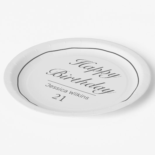 Moderner Minimalistischer Schwarzer Geburtstag Pappteller (Schrägansicht)