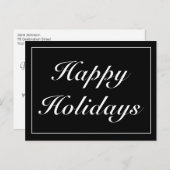 Moderner Minimalistischer Schwarzer Happy Holidays Ankündigungspostkarte (Vorne/Hinten)