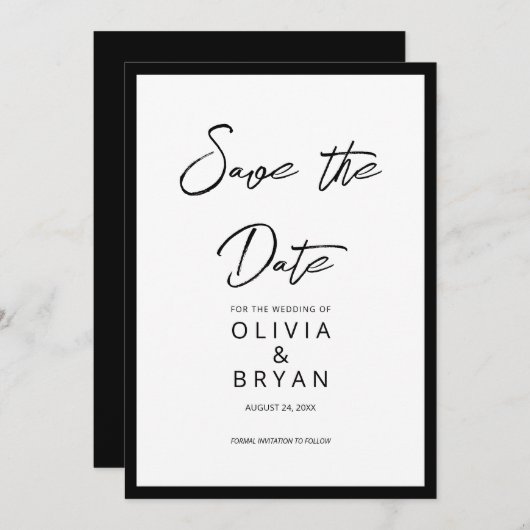 Moderner Minimalistischer Schwarzer Schriftzeichen Save The Date (Vorne/Hinten)