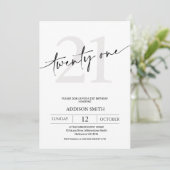 Moderner Minimalistischer Schwarzer Text 21. Gebur Einladung (Stehend Vorderseite)