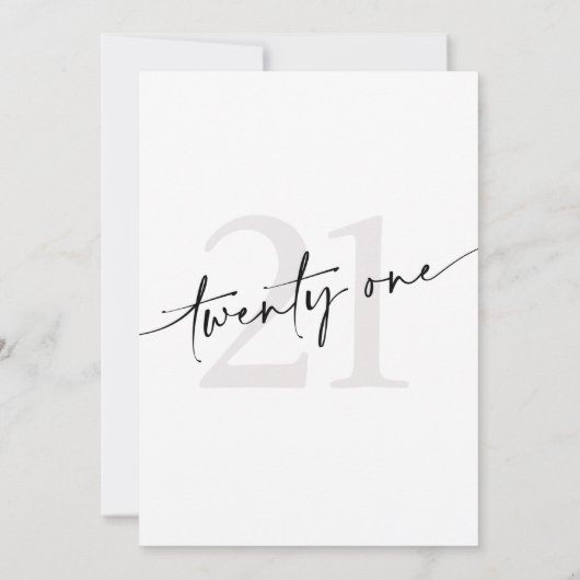 Moderner Minimalistischer Schwarzer Text 21. Gebur Einladung (Rückseite)
