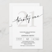 Moderner Minimalistischer Schwarzer Text 21. Gebur Einladung (Vorne/Hinten)