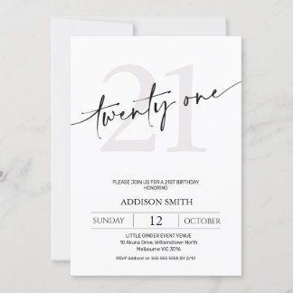 Moderner Minimalistischer Schwarzer Text 21. Gebur Einladung